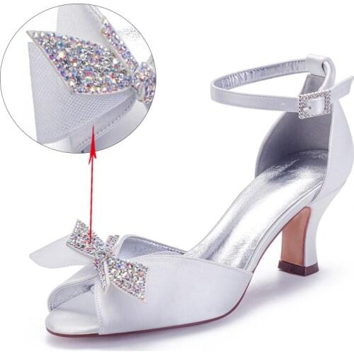 New Peep Toe Women Pumps Color Crystal Bride Wedding Shoes Ankle Strap Evening Party Mid Heel Shoes Guest Reception Pumps Summer