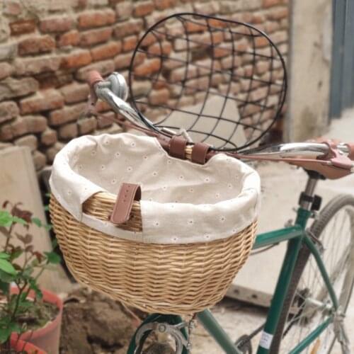 Bicycle Basket with Metal Hollow Cover Bike Wicker Pet Basket Handmade Rattan Toy Child Bicycle Mount Baskets Outdoor Accessorie