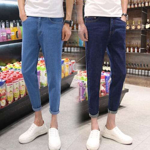 Spring Autumn 2021 Casual denim jeans male youth fashion simple slim light Japanese retro trendy teenager pencil pants