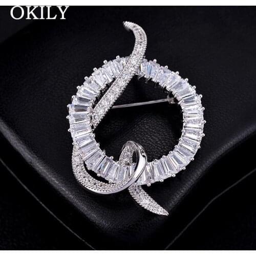 Simple Design AAA Cubic Zirconia Brooches Pins for Women Party Banquet Scarf Coat Clothing Accessories Broches
