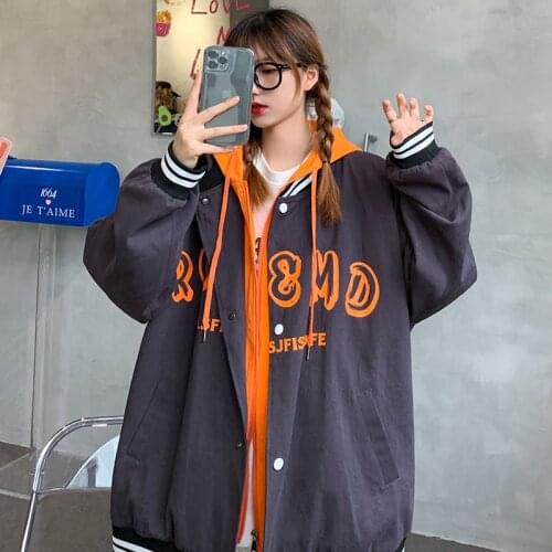 Jacket Women Spring Autumn Bomber Jacket Casual Loose Baseball Jacket Vintage Street Print Plus Size Womens Coat 2021 Korean