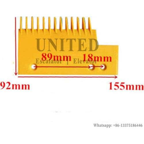 Escalator Yellow Plastic ABS Comb Plate S655B6 L155mm W92mm Hole Space 89mm 18mm 13Teeth RIGHT