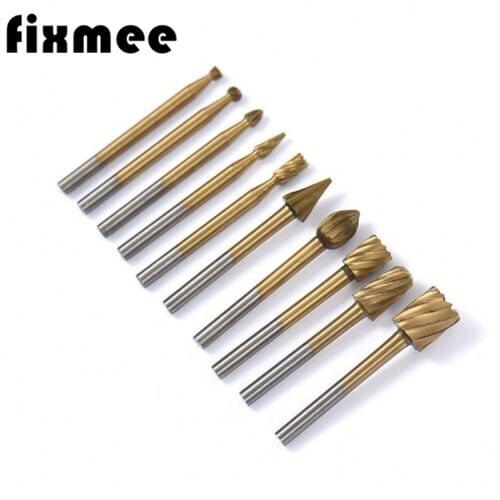 10pcs Titanium Dremel Routing Wood Rotary Milling Rotary File Cutter Woodworking Carving Carved Knife Cutter Tools