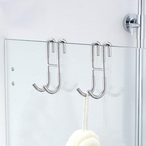 2 Pcs Hooks Stainless Steel Punch-Free for Towel Bathrobes Bathroom Glass Shower Door Bedroom Indoor Home Supplies