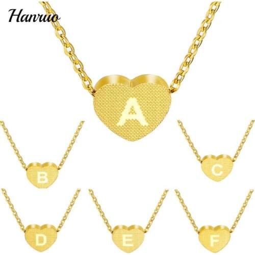 26 Initials Letters Heart Pendant Necklaces Stainless Steel Link Chain Gold Matte Choker Necklace For Women Girl Lovers Jewelry