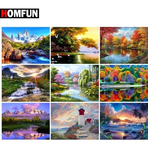 HOMFUN Diamond Painting Full Square/Round Diamond "Forest tree landscape" Pattern Embroidery Cross Stitch 5D Rhinestone Painting