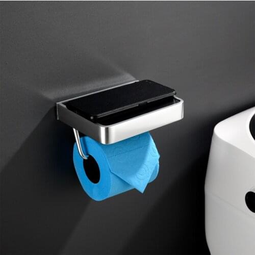 Aluminum Toilet Paper Holder Black & Mirror Tissue Rack Wall Mounted Bathroom Kitchen Roll Holder Paper Hook Modern Hanger