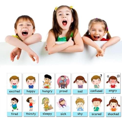 14Pcs/Set Montessori Kids English Learning Cards Cartoon Flash Memory Baby Educational Early Emotion Toys For Children Card