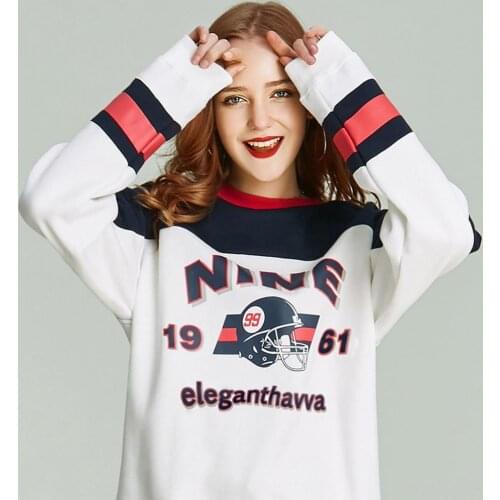 HAVVA Autumn and Winter New Patchwork Color Letter Pattern Loose Pullover Female Round-Neck Sweatshirt V31180