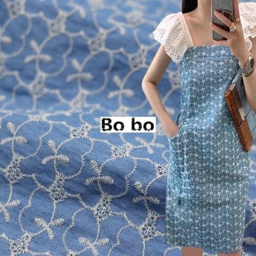 Cotton embroidered denim soft high-grade washed denim fabric