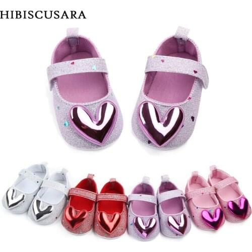 Cute Baby Shoes Girls First Walkers Heart Decoration Infant Anti-slip Prewalkers Soft Sole Nonslip Crib Shoes Sequined Bow