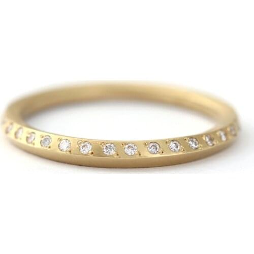 Minimalist Tiny Diamonds Wedding Ring Half Eternity Band Ring Simple Diamond Band 14k Yellow Gold 1.0mm Round Diamond