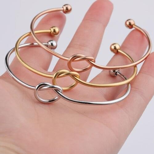 Trendy Stainless Steel Metal Heart Wire Bracelet For Women Elegant Open Knot Cuff Bangle Jewelry