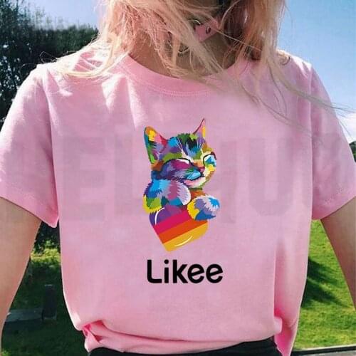 2021 New Kawaii Likee T Shirt Women Pink Russia Style Top Tees Tshirt Childrens LIKEE Cartoon Cat Dog Fox Full Printed Tshirt