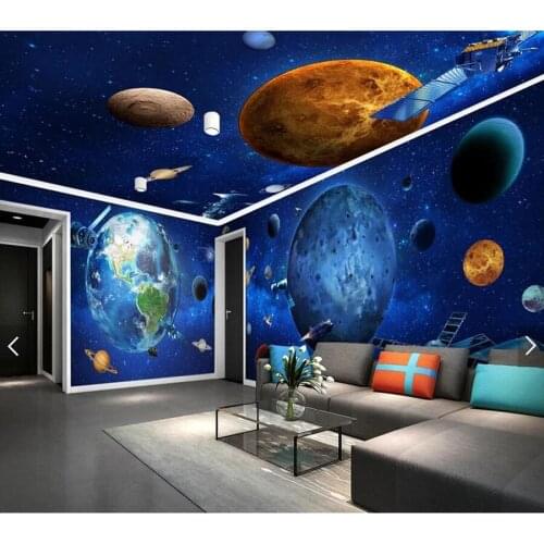 Custom papel de parede infantil,Cosmos galactic earth murals for bedroom childrens room ceiling background home decor wallpaper