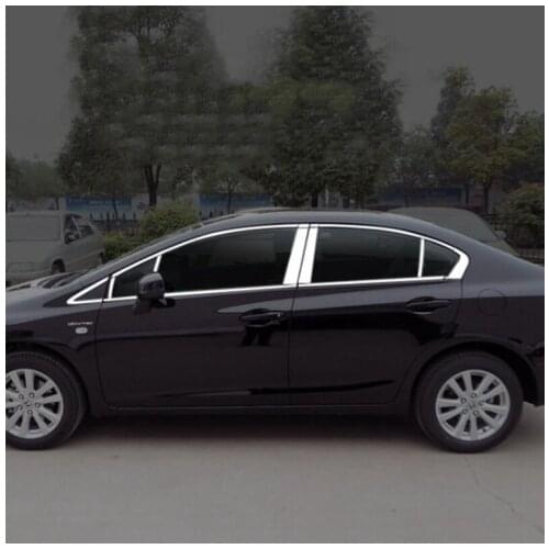 Stainless steel Car Window Trim Decoration Accessories Car door decoration bright strip FOR Honda Civic 2012 2013 2014 2015