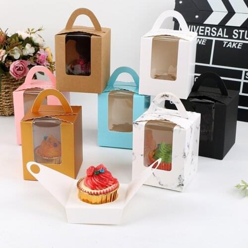 Portable Transparent Window Kraft Cupcake Gift Boxes Wedding Party Candy Box Cake Chocolate Biscuits Square Packaging Box