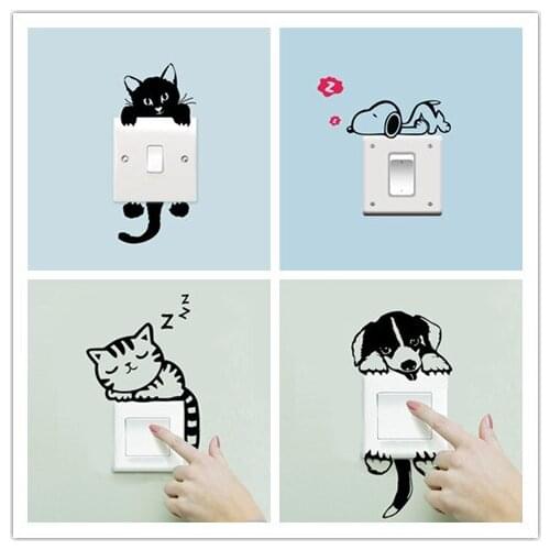 Sleeping Cat Dog Switch Stickers Wall Stickers Decals Home Decoration Bedroom Living Room Parlor Decor
