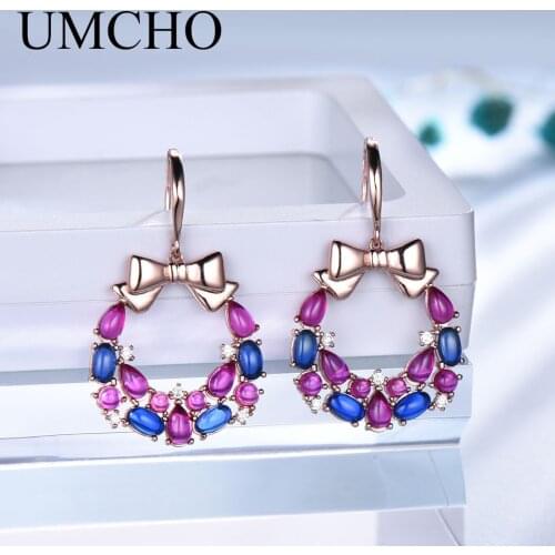 UMCHO S925 Sterling Silver Christmas Earring Pretty Butterfly Colorful Flowers Wedding Butterfly Earrings Women