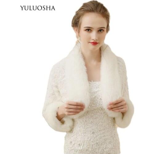 YULUOSHA Autumn Winter Bride Wedding Plush Shawl Warm Wedding Dress Imitation Rabbit Fur Shawl Long Sleeve Coat Bridal Wraps