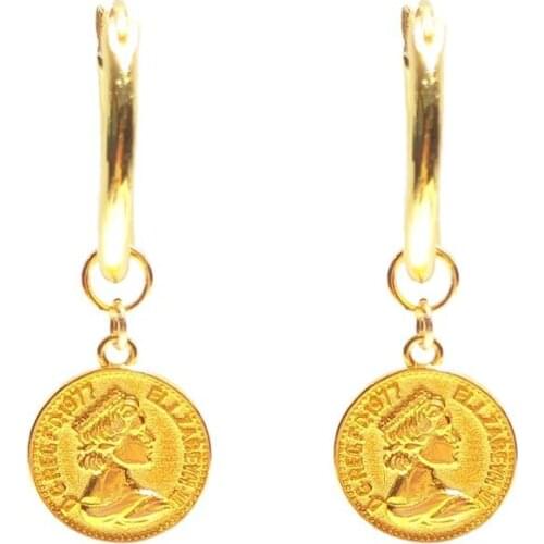 Lily Jewelry New Vintage Luxury Real 100% 925 Sterling Silver Round Coin Hoop Hanging Earrings for Women Fine Jewelry Gift