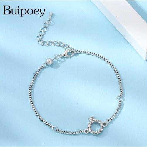 Buipoey New Adjustable Size Silver Color Shiny Crown O Lobster Clasp Bracelets For Women Boy Girl Child Bracelet & Bangle