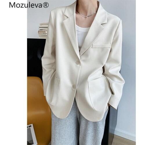 Mozuleva 2021 Women Fashion Single Breasted Blazer Coat Vintage Loose Long Sleeve Pockets Office Ladies Outerwear Chic Tops