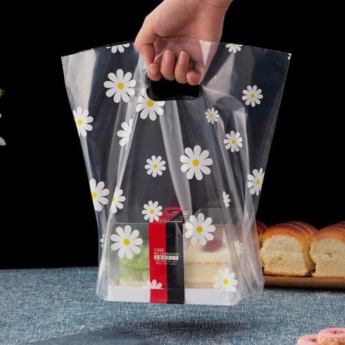 10pcs Transparent Plastic Bag With Handles Gift Packaging Bag Food Cookies Bread Supermarket Packing Bags Party Supplies