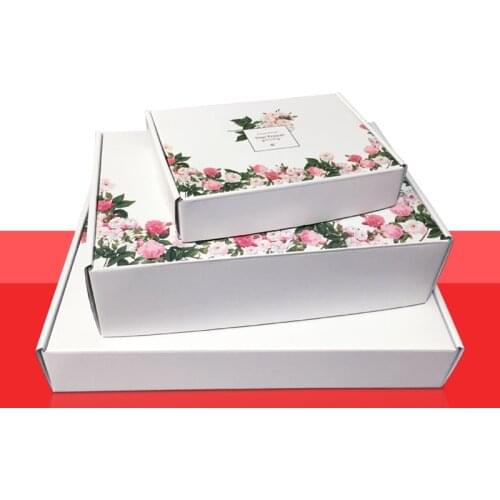 10Pcs Flower Printed Gift Box 3 Layers Corrugated Box White Kraft Packaging Boxes Thicken Cardboard Carton Express Supplies