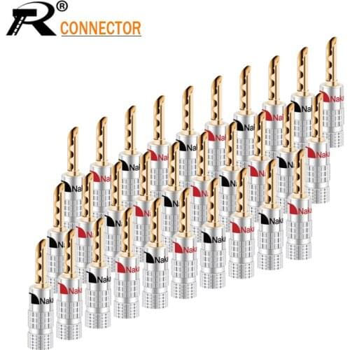 100pcs Nakamichi Banana plug 24K Gold Plated Copper BFA 4mm Banana connector Male Speaker plug black&red