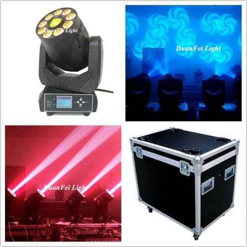 4pcs With Flycase) DMX RGBWA UV Wash LED Spot Moving Head Light 90W+ 9x18W 6in1 LED Moving Head Spot dj gobo 90watt