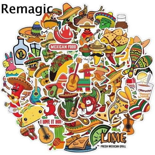 50pcs Mexican style food Anime Children Scrapbooking Stickers Waterproof PVC Skateboard Guitar Suitcase Funny Graffiti Sticker