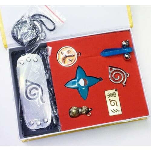 7pcs/set Anime Naruto Forehead Guard logo keychain Necklace prop pendant Cosplay Accessories