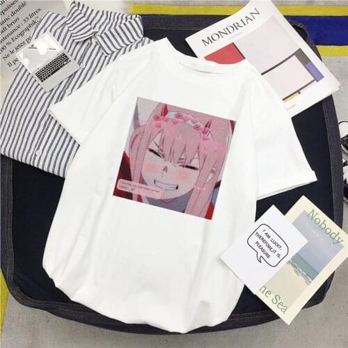 Japan Darling In The Franxx Anime Zero TWO Kawaii Cartoon Print Casual Summer T-shirt Harajuku INS Loose Cute Vintage Women Top