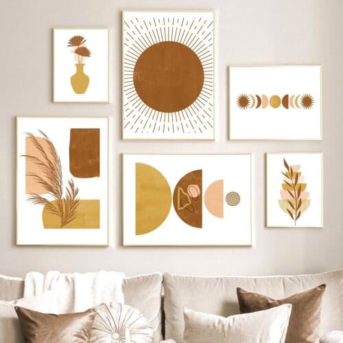 Bohemia Reed Vase Sun Moon Shape Abstract Wall Art Canvas Painting Nordic Posters And Prints Wall Pictures For Living Room Decor