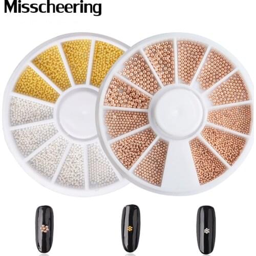 1 Box Gold Silver Rose Gold Steel Nail Art Caviar Beads Charm 3d DIY Tiny Studs Decorations Wheel Manicure Tools Accessories