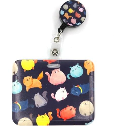 Color Cats Cute Credit Card Cover Lanyard Bags Retractable Badge Reel Student Nurse Exhibition Name Clips Card ID Card Holder