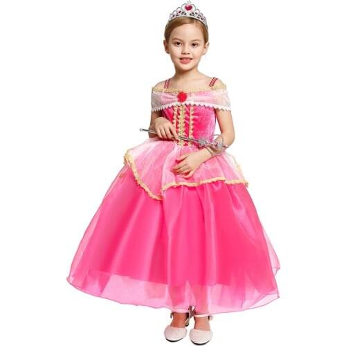 Children Sleeping Beauty Carnival Costume Halloween Cosplay Girls Princess Dress Aurora Ball Gown Kid Birthday Party Props Frock