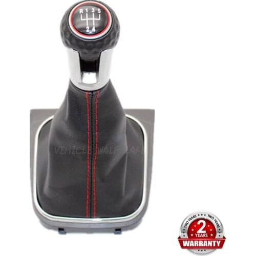 For VW Golf 5 A5 MK5 R32 GTD GTI 2004 2005 2006 2007 2008 2009 Car 5 Speed MT Gear Shift Knob With Leather Gaiter Boot Red Line