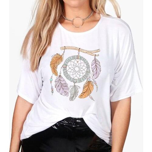Fashion Dreamcatcher T Shirt Women Harajuku Graphic Tees T-shirt Female Dream Catcher Women T-shirts Lady Casual White Tees