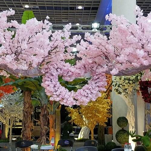 Cherry Blossoms Tree Artificial Flowers DIY Wedding Decoration Home Bouquet Faux Flowers Branch Rattan Fake Plant Leaf Wreath