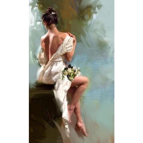 Canvas Art Oil Painting Naked back with white flower figure sexy Woman artwork for room decor Hand painted