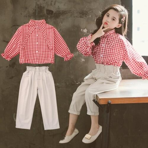 Teenage Girls Clothes Set 2020 Children Plaid Blouse Elegant Pants 2PCS Suit Spring Kids Girls Clothes 3 6 8 10 12 13 14 Years
