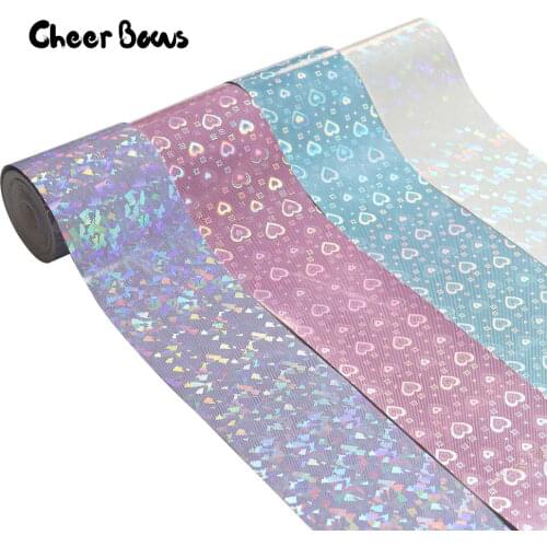 2Yards 3"(75mm) Laser Leather Ribbon Symphony Sweet Heart Candy Color Pattern Tape For DIY Hair Bow Bags Sewing Accessories