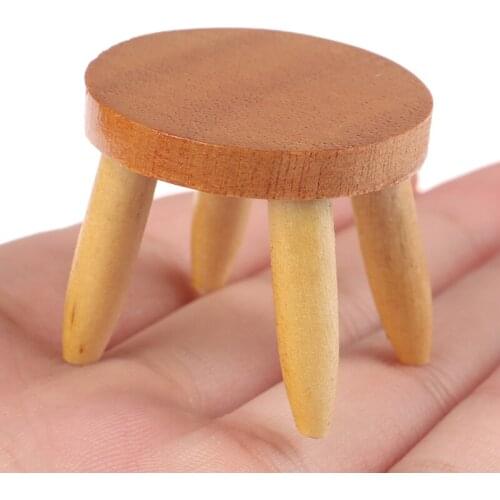 Dollhouse Miniature 1/12 Scale Furniture Round Wooden Stool Chair House Decor Kids Children Pretend Play Toy Acc