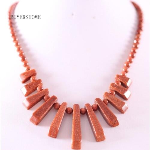 Fashion Jewelry Natural Stone Beads Gold Sandstone Beads Necklace 18" 1Pcs E150