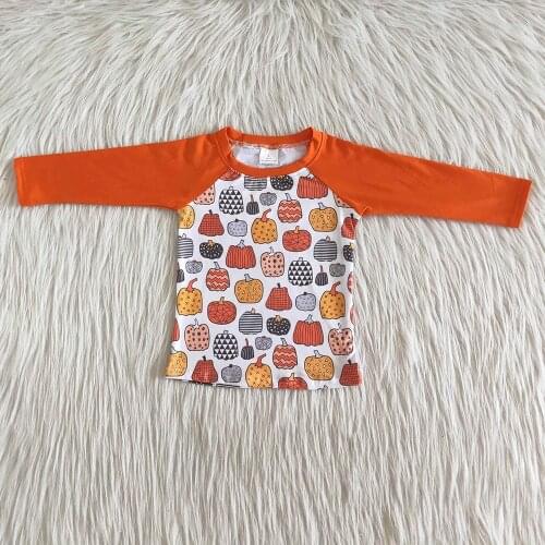 Halloween kids fashion top orange long sleeve boy raglan shirt baby boys pumpkin pattern t-shirt for fall