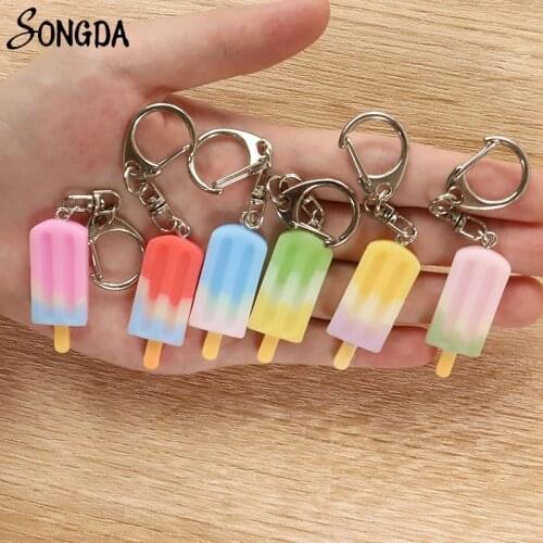 Fashion Colorful Ice Cream Charm Keychain for Women Kid Mini Simulated Food Key Chains Original Keychains Creative Jewelry Gifts