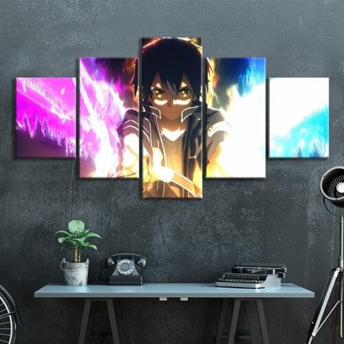 Modular Canvas Pictures 5 Panel Sword Art Online Asuna HD Printed Paintings Living Room Home Decoration Anime Wall Art Decor