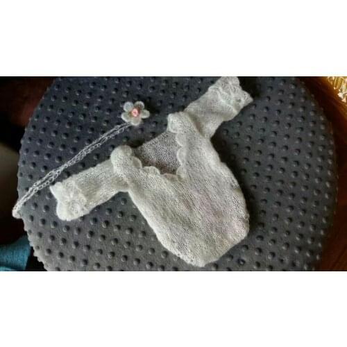Mohair V-Neck Romper and Heaband Newborn Girl Long Sleeves Diaper Newborn Photography Props Baby Overalls